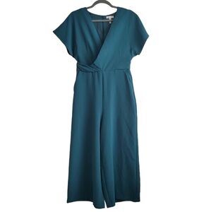 Leith Teal Surplice Wide Leg Jumpsuit Women Small One Piece